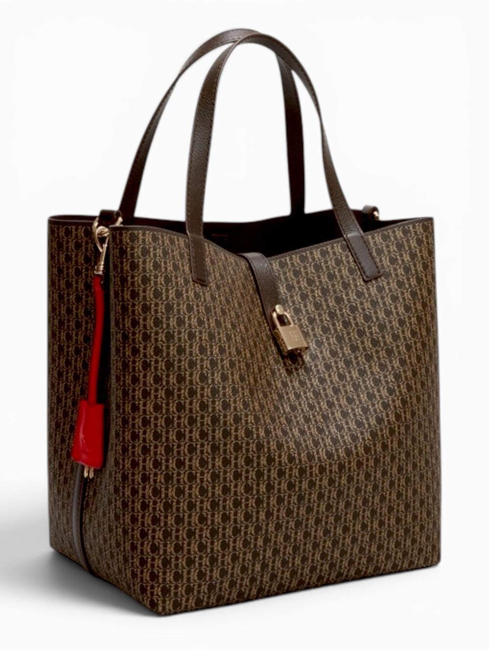 Carolina Herrera Matryoshka Locked CH Logo Medium Handbag Brown